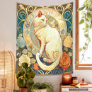 GobekUsa Black Cat Tapestry Wall Hanging - Psychedelic Floral Art for Cat Lovers