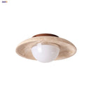GobekUsa Acrylic LED Ceiling Lamp Yellow Travertine Wood Canopy Wabi Sabi Style