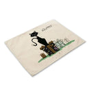 GobekUsa Black Cat Linen Placemat Set for Dining Table & Kitchen Decor