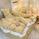 GobekUsa Cotton Ruffle Edge Duvet Cover Set - Soft, Thick, Solid Color