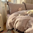 GobekUsa Lace Duvet Cover Bedding Set 4Pcs French Washed Cotton for Single Double Bed