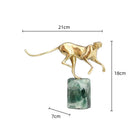 GobekUsa Golden Leopard Brass Cheetah Figurine Green Marble Base Metal DecorAccessory