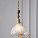GobekUsa Green Glass LED Pendant Lamp with Copper Wood Handle for Modern Nordic Home Decor