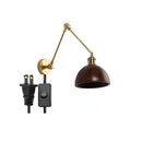 GobekUsa Copper Swing Arm LED Wall Sconce with Pull Chain Switch, Modern Nordic Wooden Lamp