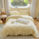 GobekUsa Lace Ruffles Bedding Set in Pearl White Cream Yellow Princess Cotton