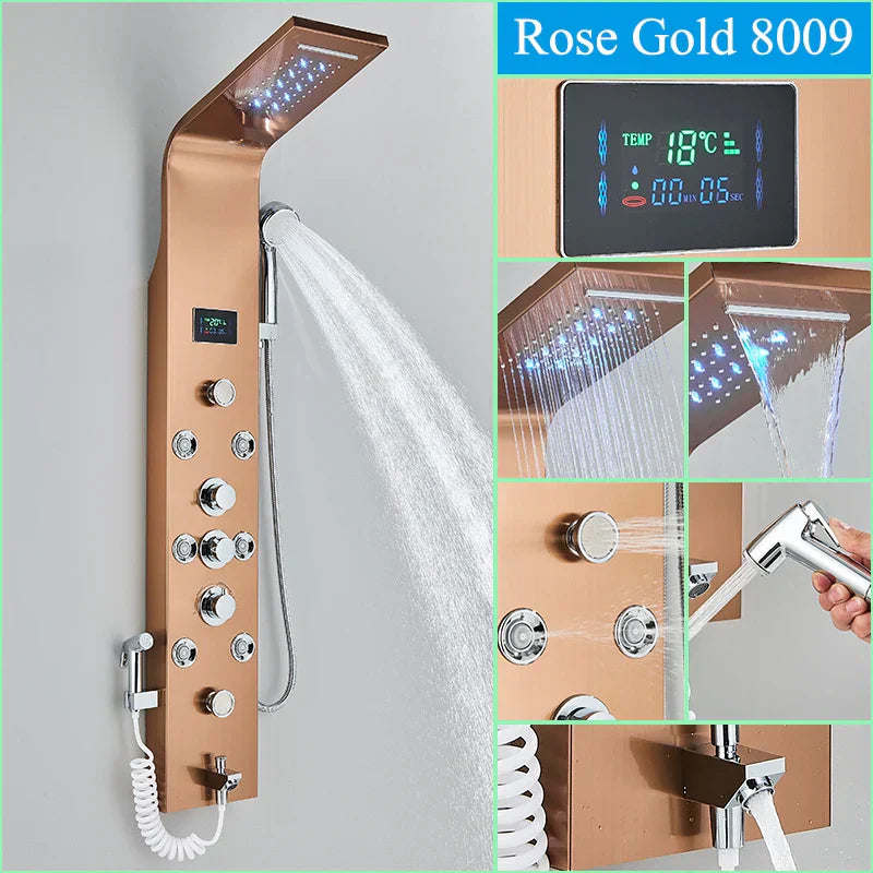 GobekUsa LED Blue Light Shower System with Temperature Display, Massage Column, Waterfall Rainfall, photo 8 of 16