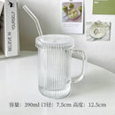 GobekUsa Glass Straw Cup Set | Japanese Style Coffee Tea Milk Cup with Lid