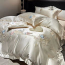 GobekUsa Luxe Brocade Cotton Flowers Embroidery Bedding Set Cream/Champagne Patchwork