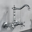 GobekUsa Antique Brass Dual Handle Wall Mount Kitchen Faucet