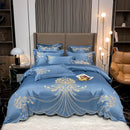 GobekUsa Gold Feather Embroidery Egyptian Cotton Patchwork Bedding Set