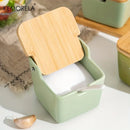 GobekUsa Japanese Retro Ceramic Seasoning Jar Set with Tray - 3-Piece Kitchen Organizer