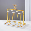 GobekUsa Glass Storage Rack: European Metal Cup Holder with Christmas Reindeer Decor
