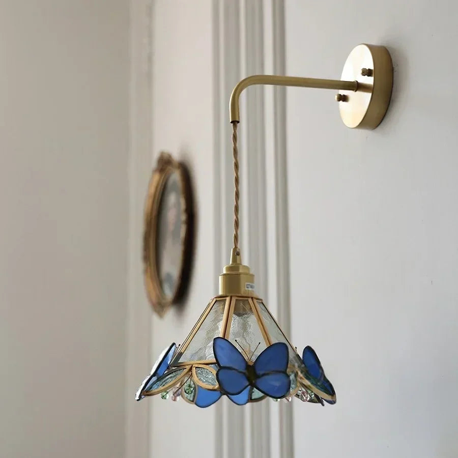 GobekUsa LED Butterfly Glass Wall Lamp Sconce with Pull Chain Switch, photo 4 of 22