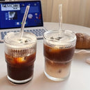 GobekUsa 1/2PCS 450ml Stripe Glass Cup with Lid and Straw | Stylish Party Beverage Glasses