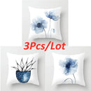 GobekUsa Blue Ink Flower Cushion Cover Set - Nordic Style Sofa Pillowcase Trio for Home Decoration