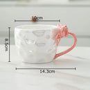 GobekUsa Bowknot Handle Porcelain Coffee Mug Set - Pearl Glazed Tea Cup Juice Cup