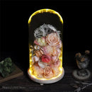GobekUsa Glass Dome Night Light with Dry Flower Ornaments on Wood Base