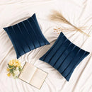 GobekUsa Blue Velvet Stripe Pillow Covers - 2Pcs Luxury Soft Cushion Cases for Couch