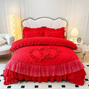 GobekUsa Korean Princess Style Bedding Set with Lace Ruffles and Love Theme