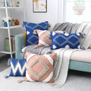 GobekUsa Boho Tufted Tassel Cushion Cover 45x45cm - Blue Pink Cotton Throw Pillow Cover