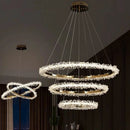 GobekUsa Golden Round Crystal Chandelier | Nordic Luxury LED Halo Chandelier for Living Room