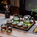 GobekUsa Glass Tea Set with Wooden Handle Teapot on Retro Glass Tray