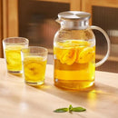 GobekUsa Glass Cold Water Kettle Set: Transparent Stripe Design, Stainless Steel Lid, 1.6L Capacity
