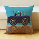 GobekUsa Cartoon Dog Car Drive Pillow Cover 45x45cm Linen Sofa Home Decor