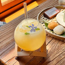 GobekUsa Ball Shape Coffee Juice Cocktail Glasses Cup with Wood Base and Glass Straw