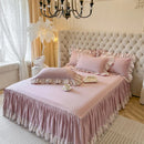 GobekUsa Korean Princess Lace Ruffles Bedding Set in Bean Paste Pink