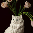 GobekUsa Ceramic White Cat Vase for Desk Decor and Artificial Flowers Arrangement