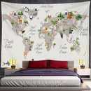 GobekUsa Cartoon Animals Map Tapestry Wall Hanging for Cute Children's Room Decor
