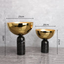 GobekUsa Golden Fruit Bowl Metal Handicraft with Marble Base Storage Container Tray