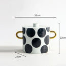 GobekUsa Black and White Dots Geometric Ceramic Vase: Home Decoration Handicraft Ornament