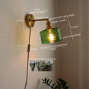 GobekUsa LED Glass Copper Wall Sconce Pull Chain Switch Lamp for Bedroom Living Room