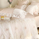GobekUsa French Lace Ruffles Princess Wedding Bedding Set - 4Pcs 1000TC Cotton - Duvet, Sheet, Pillowcases