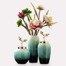 GobekUsa Gradient Ceramic Vase with Golden Leaves Cover for Modern Home Decor and Weddings
