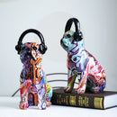 GobekUsa Bulldog Headphone Figurines: Resin Graffiti Art Dog Statue Desktop Decor