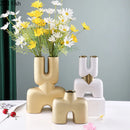 GobekUsa Gold Geometry Ceramic Vase Desk Decoration Modern Floral Room Decor Vase