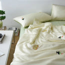 GobekUsa Cartoon Embroidery Comforter Set with Silky Cooling Touch Fitted Sheet - Luxury Rayon Bedding Set