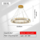 GobekUsa Golden Crystal Chandelier: Nordic Modern Luxury LED Hanging Halo for Living Room