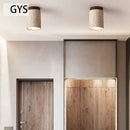 GobekUsa Japanese Style Stone Wood Round LED Ceiling Lamp for Living Room and Corridor