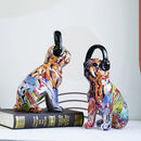 GobekUsa Bulldog Headphone Figurines: Resin Graffiti Art Dog Statue Desktop Decor