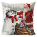 GobekUsa Christmas Snowman & Santa Claus Linen Pillow Cover for Festive Living Room Decor