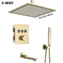 GobekUsa Gold Thermostatic Rainfall Shower Faucet Mixer Set for Bathroom with Ceiling Wall Mount