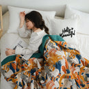 GobekUsa Birds Plaid Cotton Gauze Blanket Bedspread Set with 2 Pillow Towels