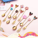 GobekUsa 4PCS Stainless Steel Creative Candy Donut Dessert Fork and Coffee Spoon Set