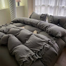 GobekUsa Korean Princess Ruffles Bedding Set - Soft Microfiber, Duvet Cover Pillowcases - All Sizes