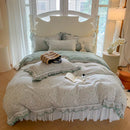 GobekUsa Lace Ruffles Cotton Floral Duvet Set with Pillowcase, Princess Bedding