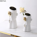 GobekUsa Gold Rose Relief Ceramic Vase, Elegant Desk Floral Vase for Room Decor